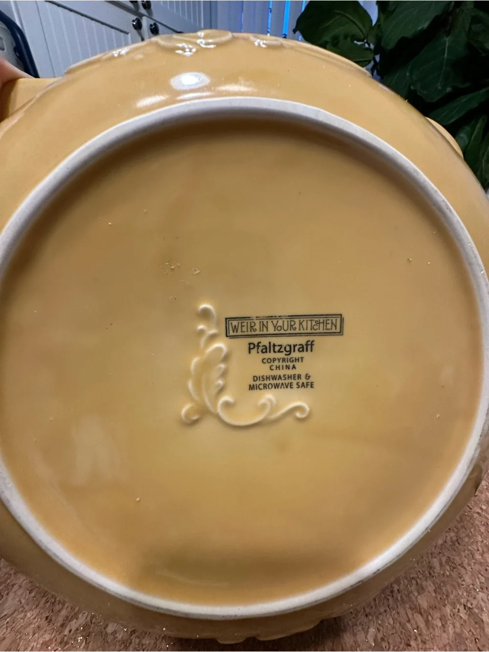 Pfaltzgraff Yellow Ceramic Dish with Embossed Scroll